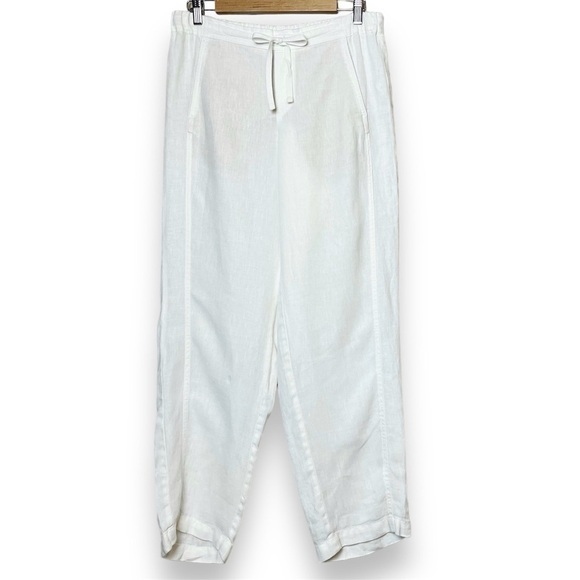 J. Jill 100% Linen Pull-On Pants Small white tapered pockets beach coastal - Picture 1 of 14